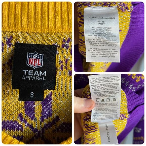 NFL Shop Minnesota Vikings Light Up Ugly Christmas Sweater in Purple/Gold - Picture 5 of 6